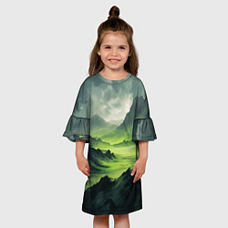 Платье клеш для девочки Ядовитая горная местность - токсичная кислотная до, цвет: 3D-принт — фото 2