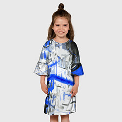 Платье клеш для девочки Сине-белая абстракция на чёрном фоне, цвет: 3D-принт — фото 2