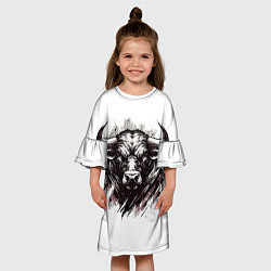 Платье клеш для девочки Гранж - портрет быка: голова, цвет: 3D-принт — фото 2