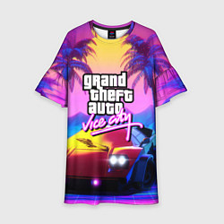 Платье клеш для девочки Vice city retro wave Lambo, цвет: 3D-принт