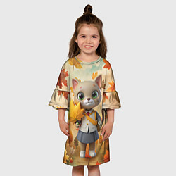 Платье клеш для девочки Кошечка школьница, цвет: 3D-принт — фото 2