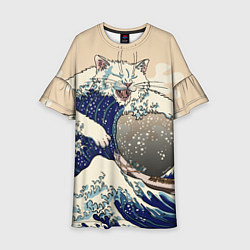 Платье клеш для девочки Большой котик в Канагаве, цвет: 3D-принт