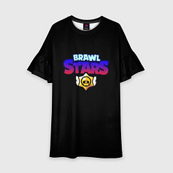 Платье клеш для девочки Brawl stars neon logo, цвет: 3D-принт