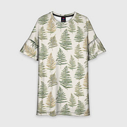 Платье клеш для девочки Узор из листьев папоротника, цвет: 3D-принт