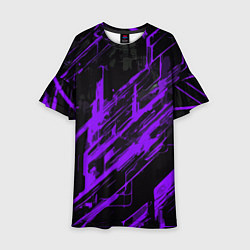 Платье клеш для девочки Purple stripes on a black background, цвет: 3D-принт