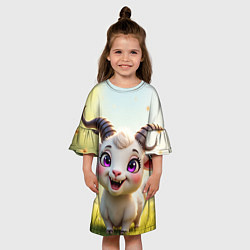 Платье клеш для девочки Козлёнок на лугу, цвет: 3D-принт — фото 2