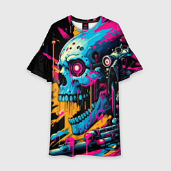 Платье клеш для девочки Cool cyber skull - ai art, цвет: 3D-принт