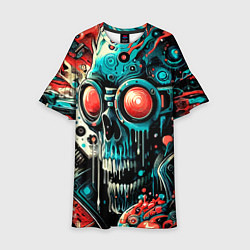 Платье клеш для девочки Кибер череп в очках - нейроарт, цвет: 3D-принт