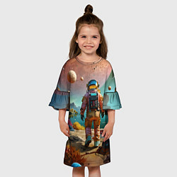 Платье клеш для девочки Астронавт на красочной планете, цвет: 3D-принт — фото 2