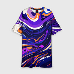Платье клеш для девочки Разноцветная абстракция разводов, цвет: 3D-принт
