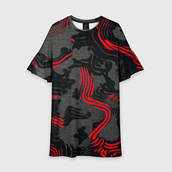 Платье клеш для девочки Камуфляж черный в красную полоску, цвет: 3D-принт