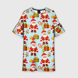 Платье клеш для девочки Новогодний паттерн с Сантой и подарками, цвет: 3D-принт