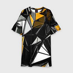 Платье клеш для девочки Жёлто-белые рельефные треугольники на чёрном фоне, цвет: 3D-принт
