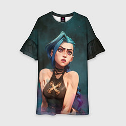 Платье клеш для девочки Джинкс голубой дым, цвет: 3D-принт