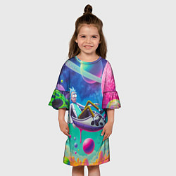 Платье клеш для девочки Рик в космической лодке - сюрреализм, цвет: 3D-принт — фото 2