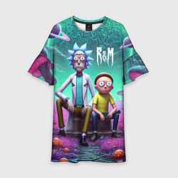 Платье клеш для девочки Рик и Морту на сказочной грибной планете - нейроар, цвет: 3D-принт