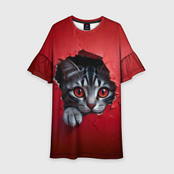 Платье клеш для девочки Выглядывающий котик, цвет: 3D-принт