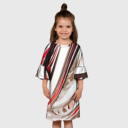 Платье клеш для девочки Волнистая бело-красная абстракция, цвет: 3D-принт — фото 2