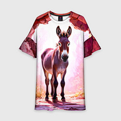 Платье клеш для девочки Осел в розовом свете, цвет: 3D-принт