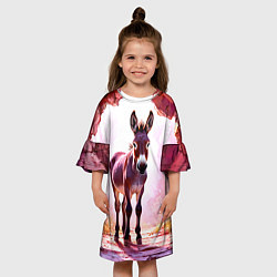 Платье клеш для девочки Осел в розовом свете, цвет: 3D-принт — фото 2