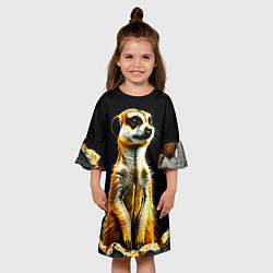 Платье клеш для девочки Сурикат на черном, цвет: 3D-принт — фото 2