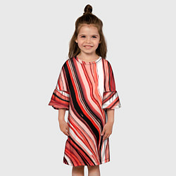 Платье клеш для девочки Волнистые вертикальные чёрно-красные полосы, цвет: 3D-принт — фото 2