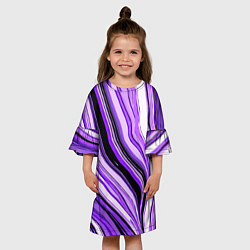 Платье клеш для девочки Волнистые вертикальные чёрно-фиолетовые полосы, цвет: 3D-принт — фото 2