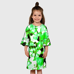 Платье клеш для девочки Green and white abstraction on a black background, цвет: 3D-принт — фото 2
