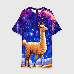 Платье клеш для девочки Лама и звездное небо, цвет: 3D-принт