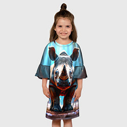 Платье клеш для девочки Носорог в лучах, цвет: 3D-принт — фото 2