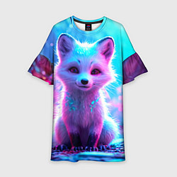 Платье клеш для девочки Песец в неоновом свете, цвет: 3D-принт