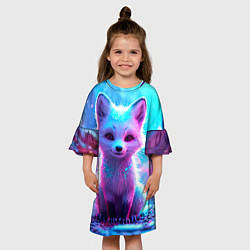 Платье клеш для девочки Песец в неоновом свете, цвет: 3D-принт — фото 2