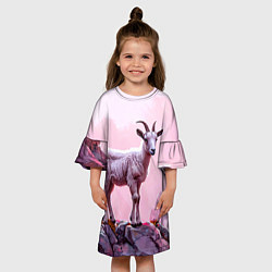 Платье клеш для девочки Козлик в розовом свете, цвет: 3D-принт — фото 2