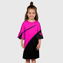 Платье клеш для девочки Розовый с чёрным двуцветный с полосой, цвет: 3D-принт — фото 2
