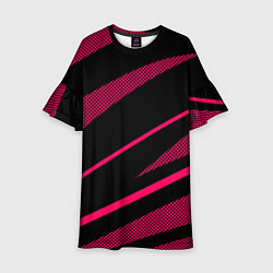 Платье клеш для девочки Чёрный с розовым абстракция полосы, цвет: 3D-принт