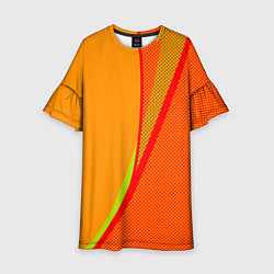 Платье клеш для девочки Оранжевый с красным абстрактный с текстурой, цвет: 3D-принт