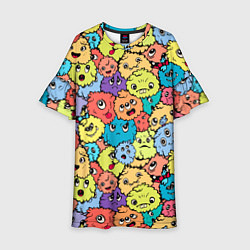 Платье клеш для девочки Милые монстрики пришельцы, цвет: 3D-принт
