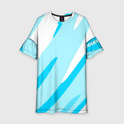 Платье клеш для девочки Белый с голубым абстракция, цвет: 3D-принт