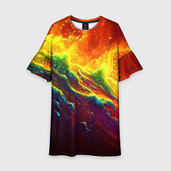 Платье клеш для девочки Абстрактные волны с огнем, цвет: 3D-принт