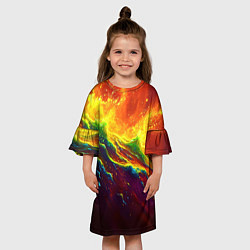 Платье клеш для девочки Абстрактные волны с огнем, цвет: 3D-принт — фото 2