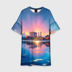 Платье клеш для девочки Античный островок, цвет: 3D-принт