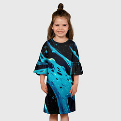 Платье клеш для девочки Синие волны краски на черном, цвет: 3D-принт — фото 2