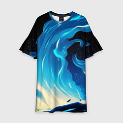 Платье клеш для девочки Бело-синее пламя из абстрактных красок, цвет: 3D-принт