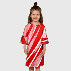 Платье клеш для девочки Красно-белый абстракция с полосами, цвет: 3D-принт — фото 2