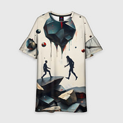 Платье клеш для девочки Сюрреалистичные люди и камни, цвет: 3D-принт