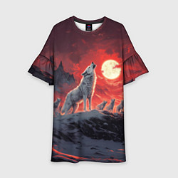 Платье клеш для девочки Волк воет на красную луну, цвет: 3D-принт