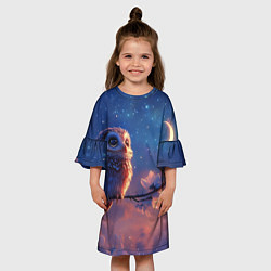 Платье клеш для девочки Сова на фоне ночного неба, цвет: 3D-принт — фото 2