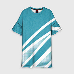 Платье клеш для девочки Бело-голубой абстракция с полосами, цвет: 3D-принт