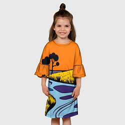 Платье клеш для девочки Пейзаж с фантастической природой, цвет: 3D-принт — фото 2