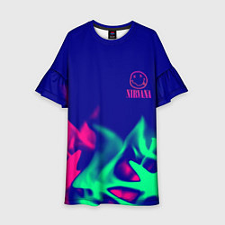 Платье клеш для девочки Nirvana fire neon, цвет: 3D-принт
